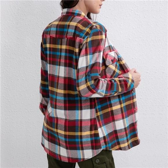 Match Womens Button Down Flannel Plaid Shirts roll up Long Sleeve Shackets - Picture 2 of 8